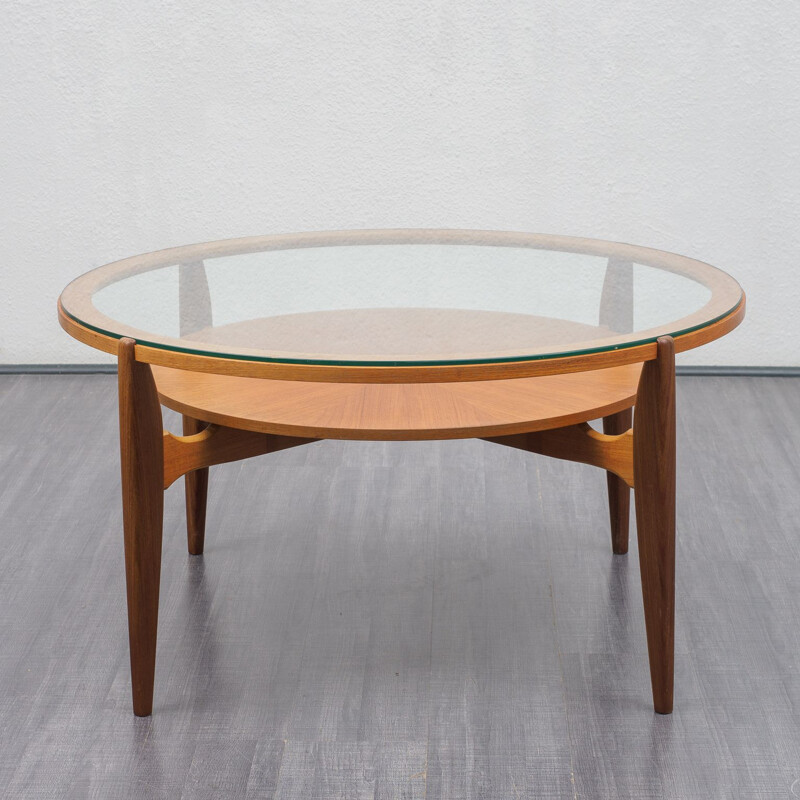 Glass and teak vintage coffee table, 1960s
