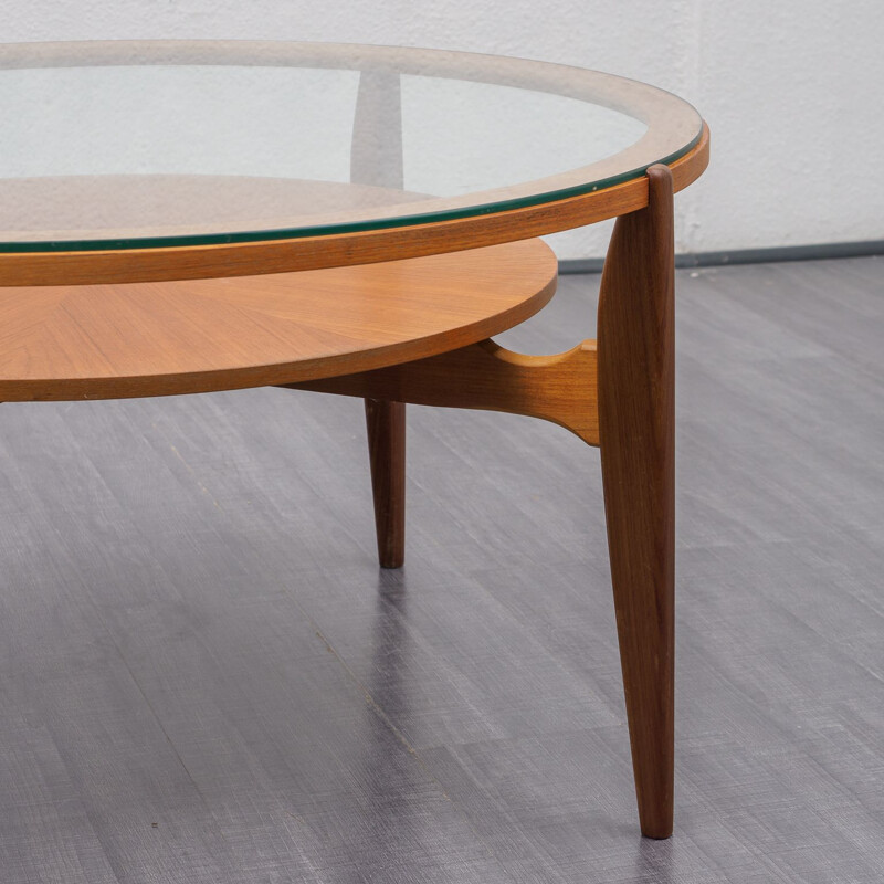 Glass and teak vintage coffee table, 1960s