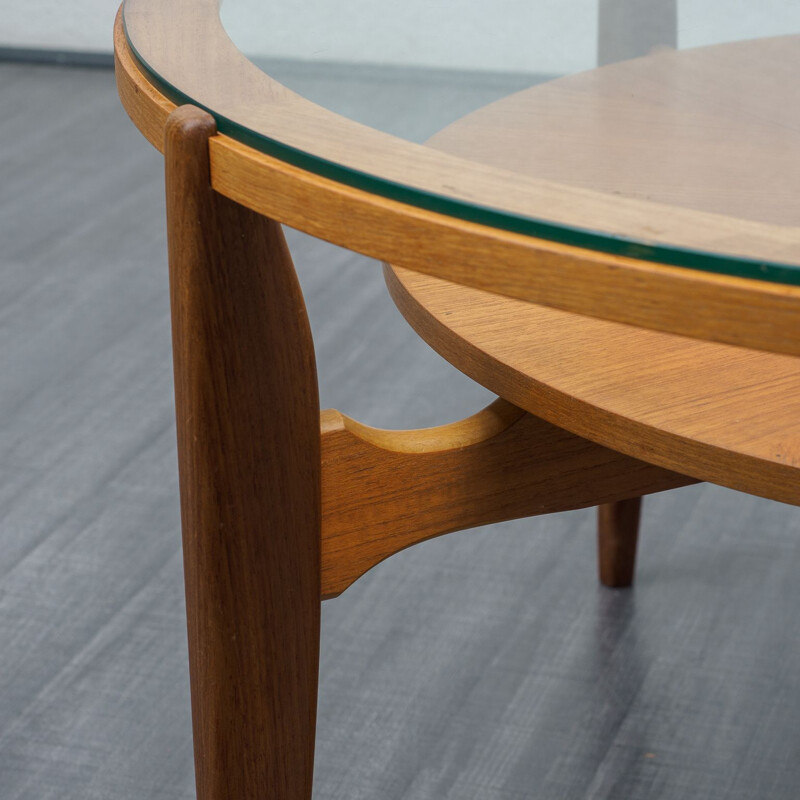 Glass and teak vintage coffee table, 1960s