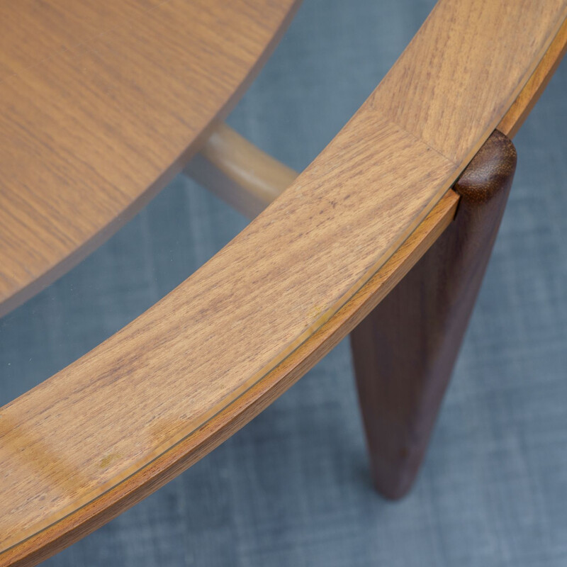 Glass and teak vintage coffee table, 1960s