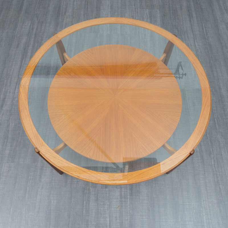 Glass and teak vintage coffee table, 1960s