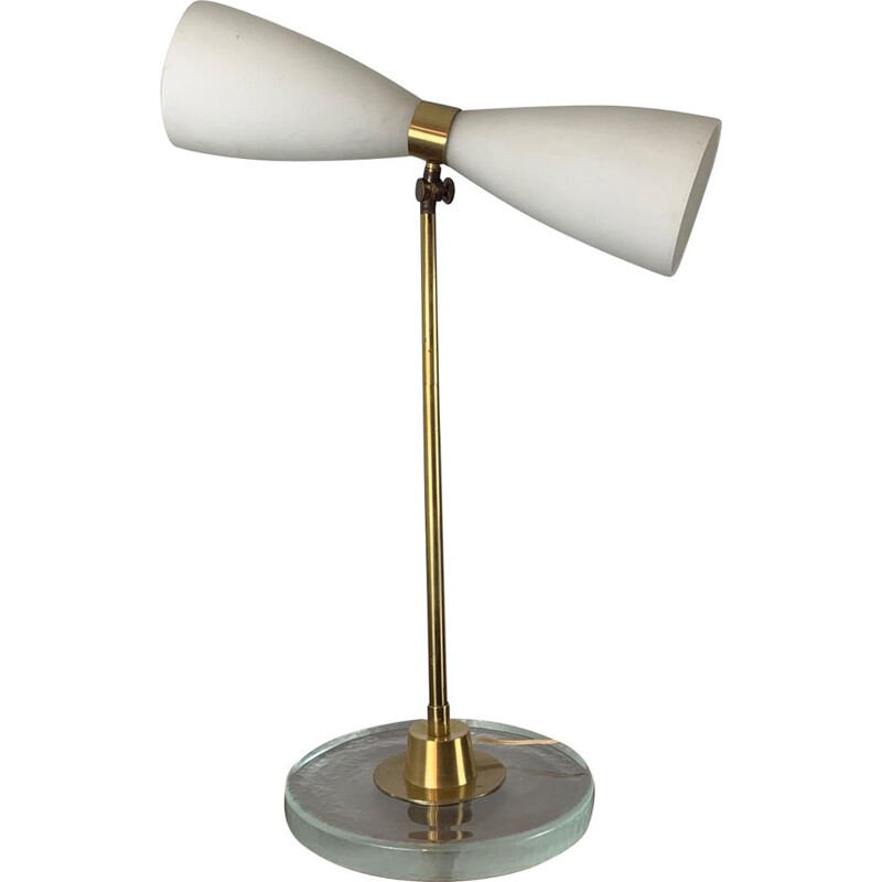 Vintage Stilnovo lamp in opaline, glass and brass