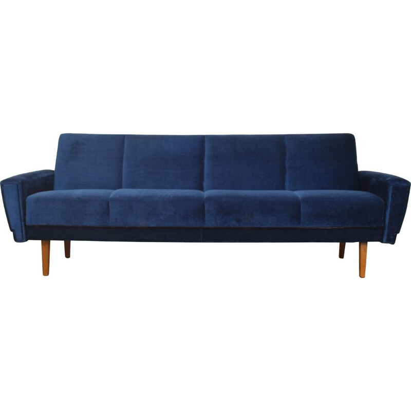 Vintage dark blue velvet sofa, Denmark, 1960s