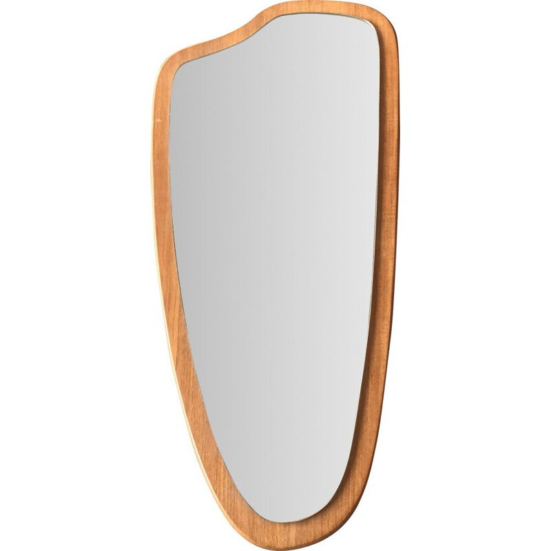 Asymmetrical free form vintage teak mirror, 1950-1960 