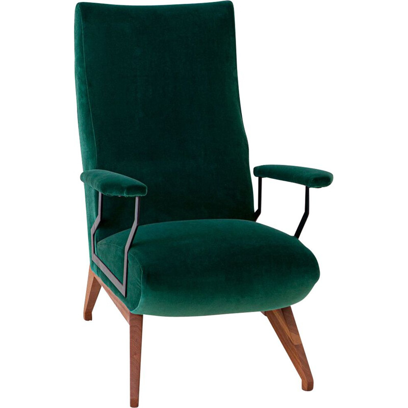 Vintage Italian armchair in green velvet