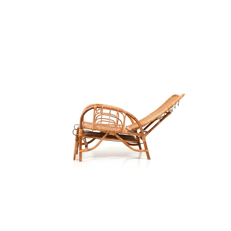 Vintage Deense bamboe chaise longue, 1960