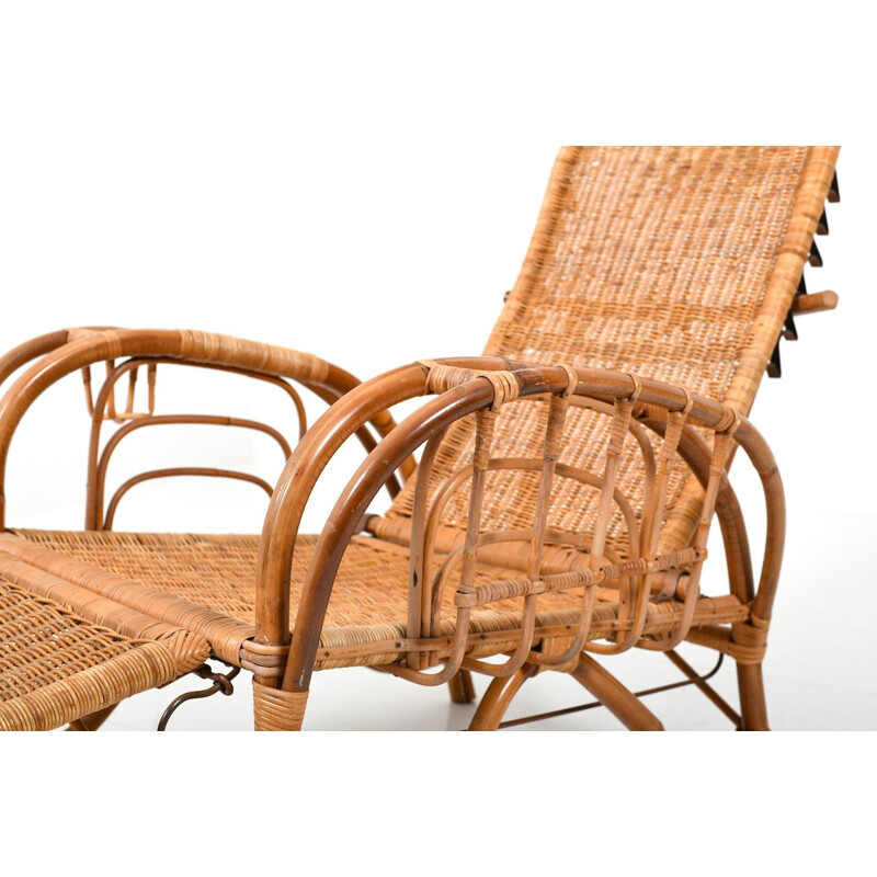 Vintage Deense bamboe chaise longue, 1960