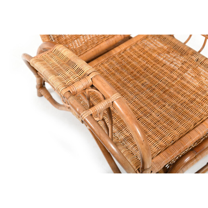 Vintage Deense bamboe chaise longue, 1960