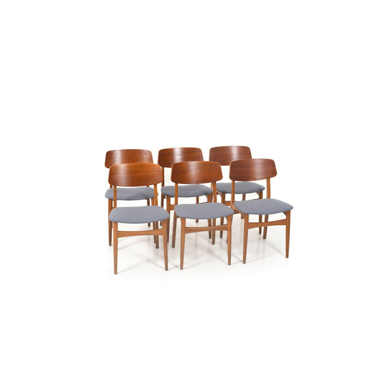 Conjunto de 6 cadeiras de jantar dinamarquesas vintage em teca e carvalho