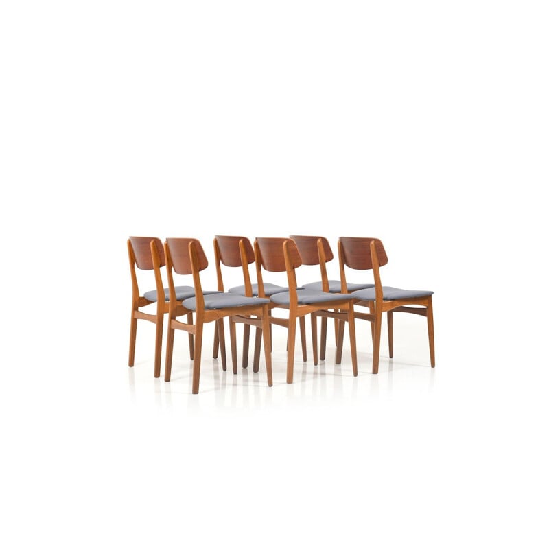 Ensemble de 6 chaises à repas danoises vintage en teck et en chêne