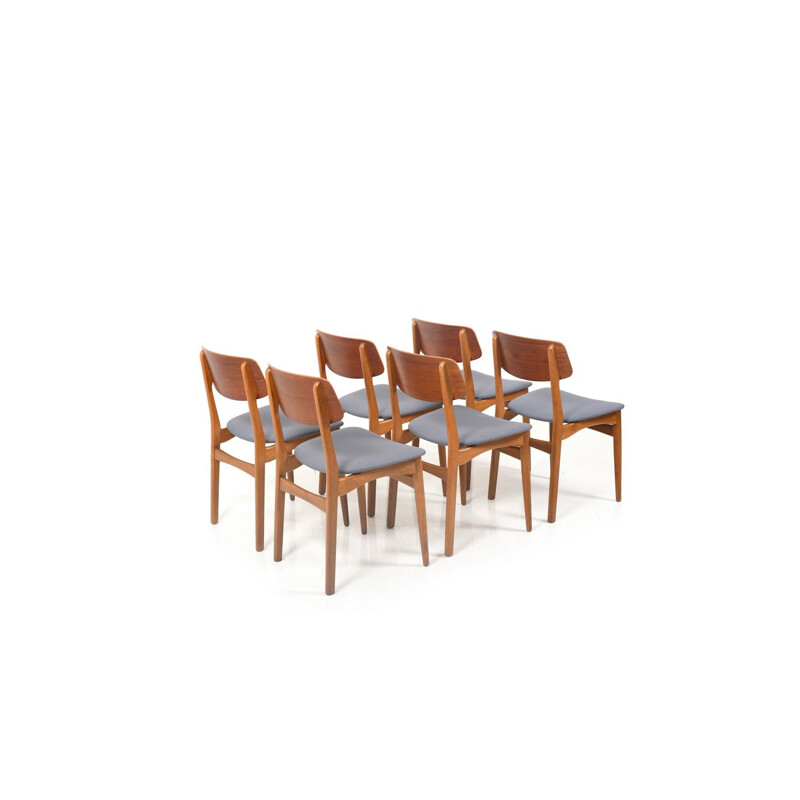 Set di 6 sedie da pranzo danesi vintage in teak e rovere