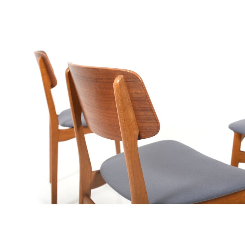 Ensemble de 6 chaises à repas danoises vintage en teck et en chêne