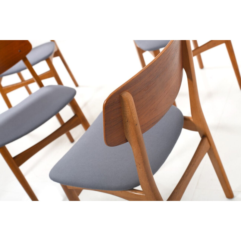 Conjunto de 6 cadeiras de jantar dinamarquesas vintage em teca e carvalho