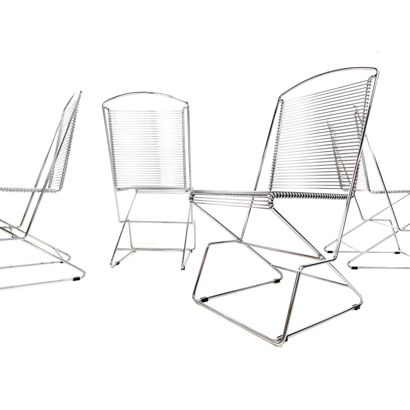 Set of 4 chromed steel wire vintage chairs by Till Behrens for Schlubach, Germany