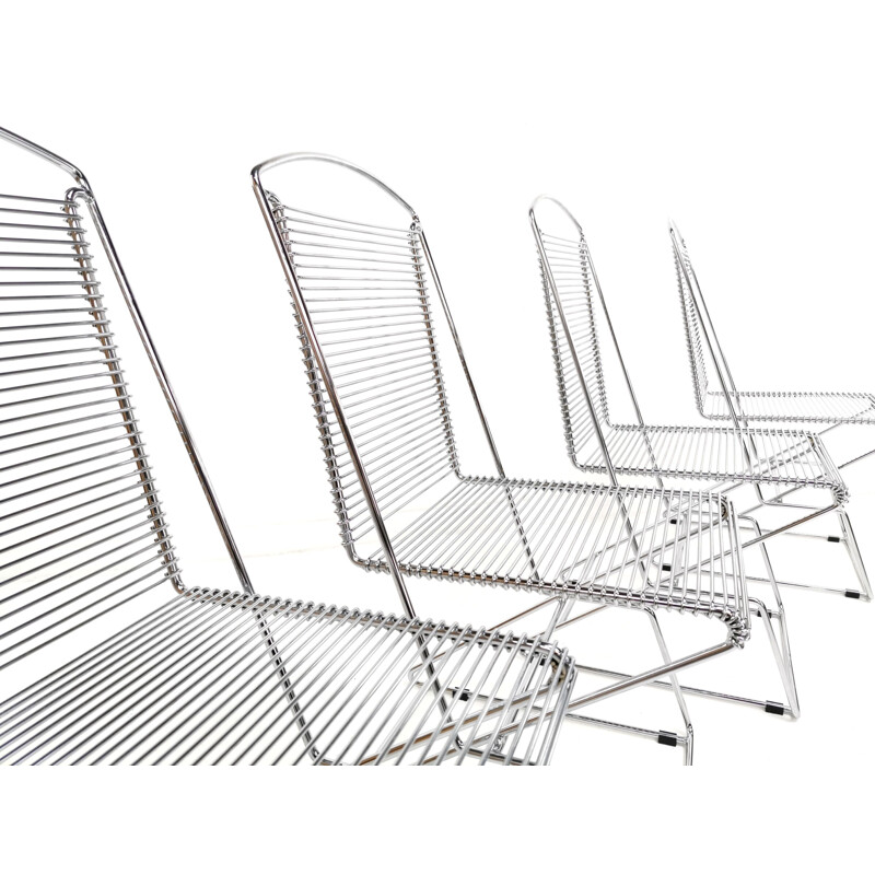 Set of 4 chromed steel wire vintage chairs by Till Behrens for Schlubach, Germany