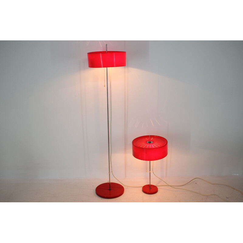 Set of 2 red plastic vintage lamps, Czechoslovakia, 1960s