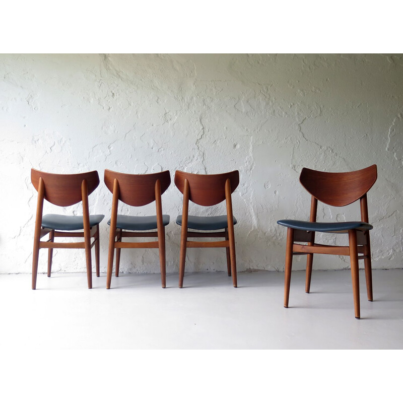  Lot de 4 chaises vintage de salle à manger scandinaves en teck