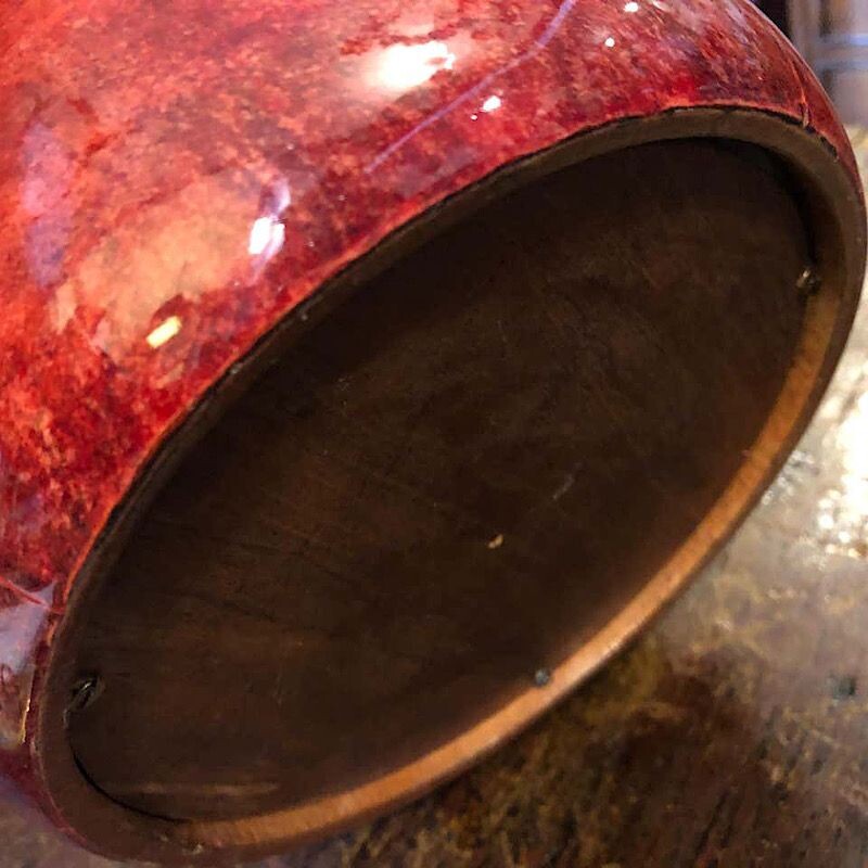 Modern Red Goatskin and Brass Ice Bucket, Mid-Century circa 1950