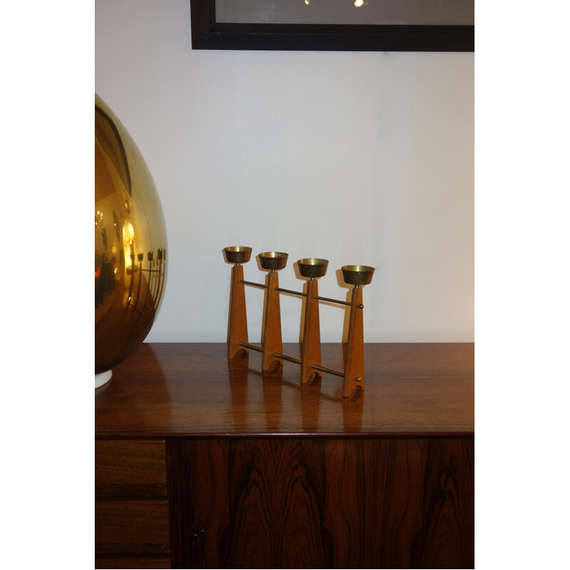 Italian teak candlestick vintage 1960