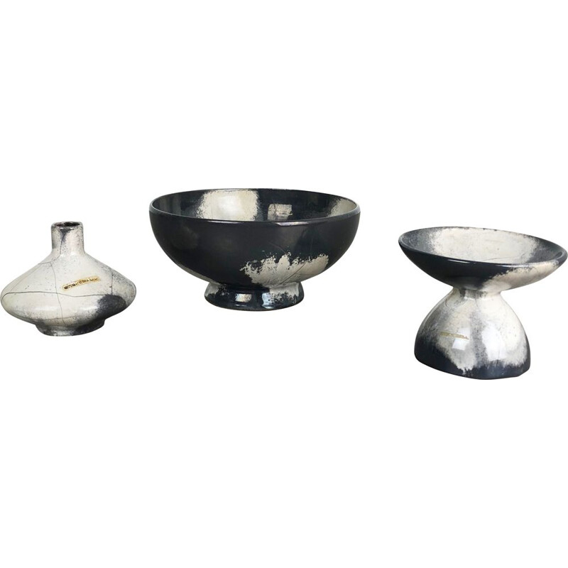 Set di 3 vasi da laboratorio in ceramica grigia di Otto Keramik, Germania 1980