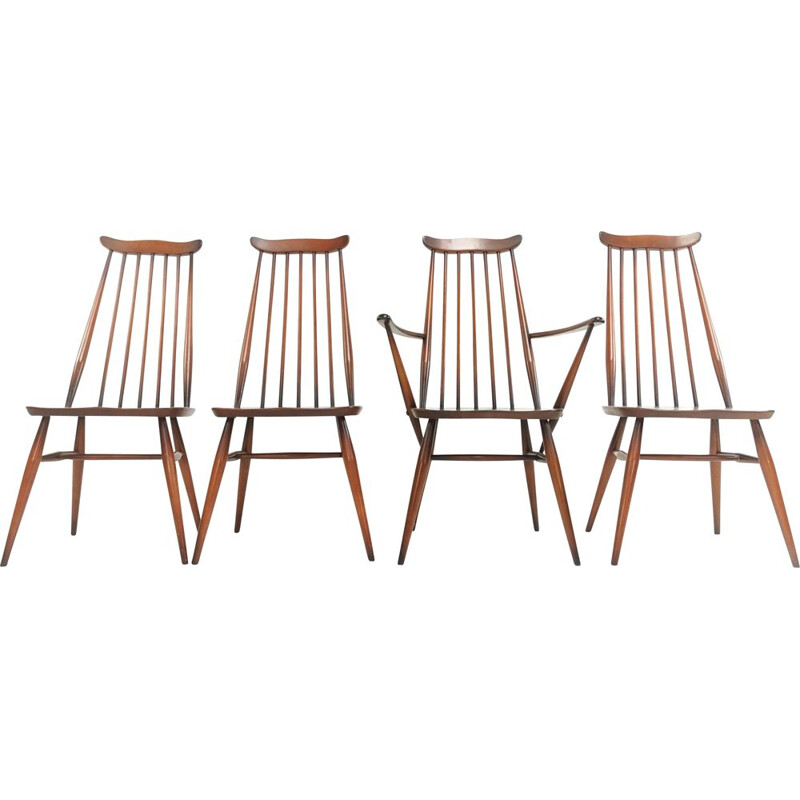 Set of 4 elm and beech vintage dining chairs by Ercolani 