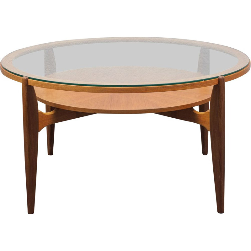 Glass and teak vintage coffee table, 1960s