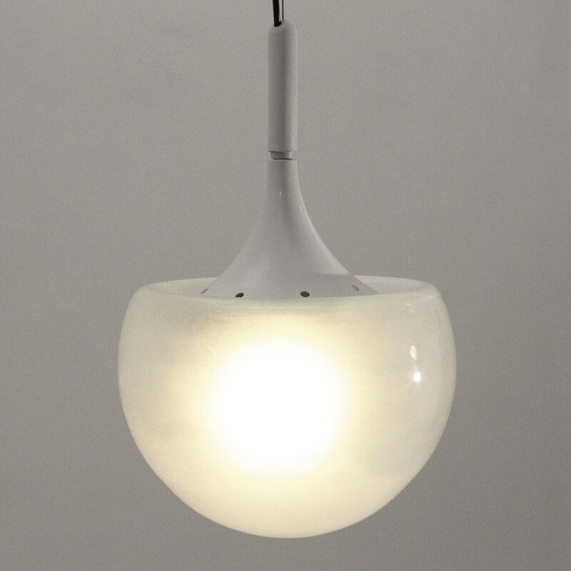 Lampe à suspension vintage blanche d'Elio Martinelli pour Martinelli, 1960