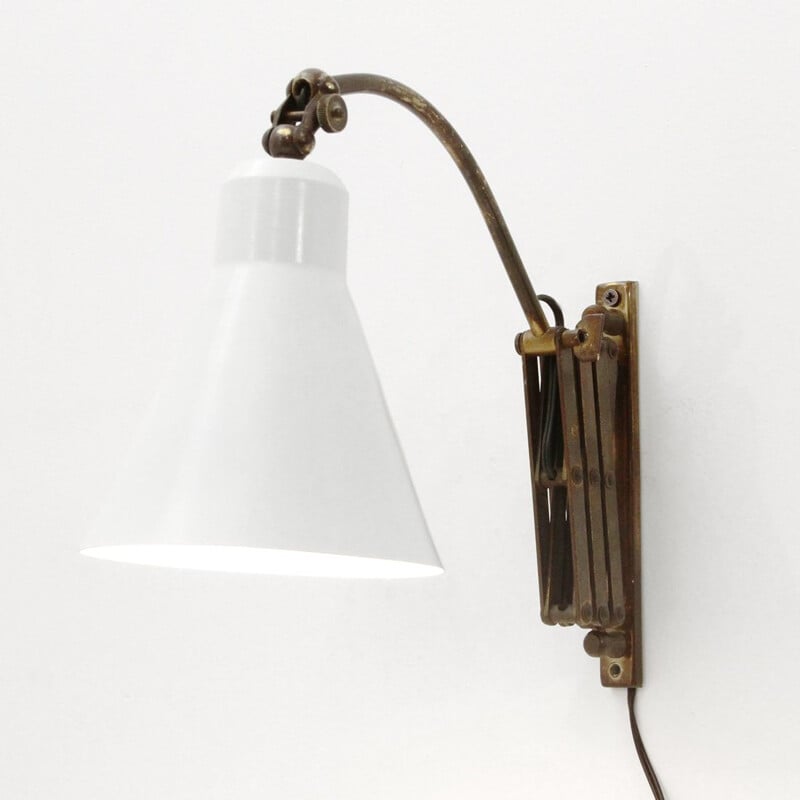 Brass and white italian pantograph wall lamp, 1950s