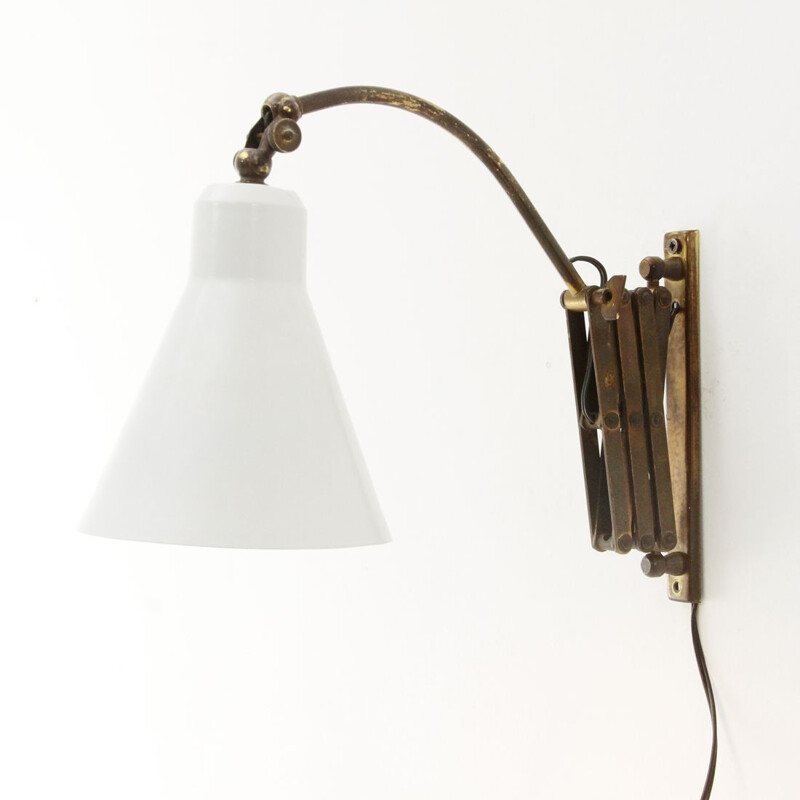 Brass and white italian pantograph wall lamp, 1950s