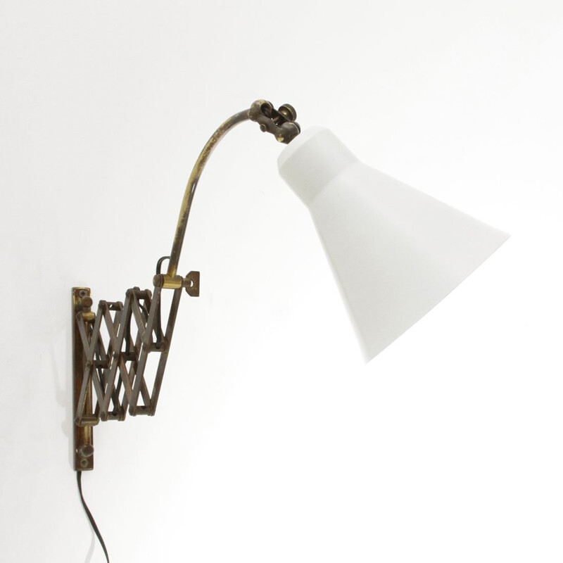 Brass and white italian pantograph wall lamp, 1950s