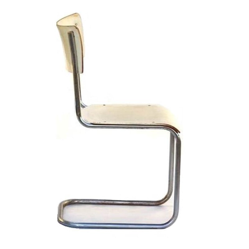 Set of 3 plywood and bent chrome toned steel Cantilever chairs, Mart STAM - 1960s