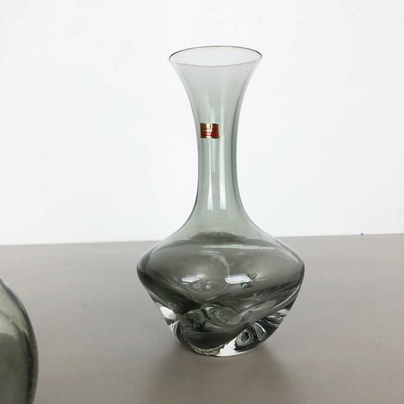 Set of 3 vintage hand-blown crystal glass cubic vases by Friedrich Kristall, Germany 1970