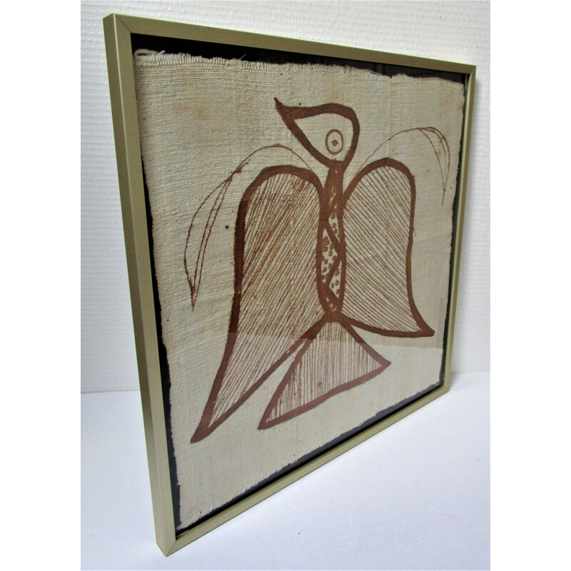 Original canvas with bird framed 70's