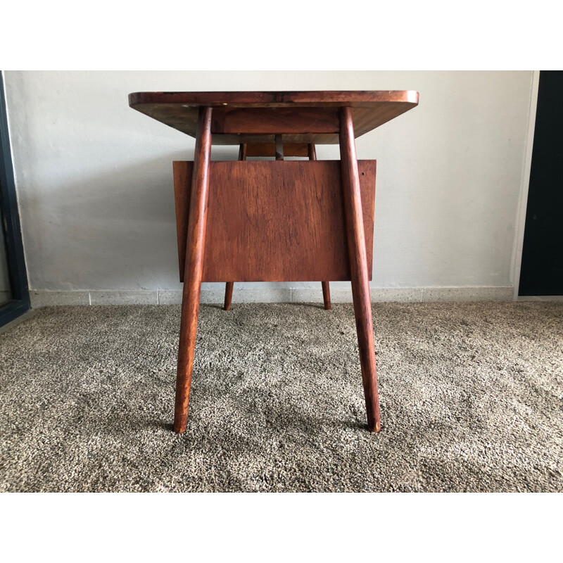 Danish teak desk, compass feet signed by Tibergaard 1960