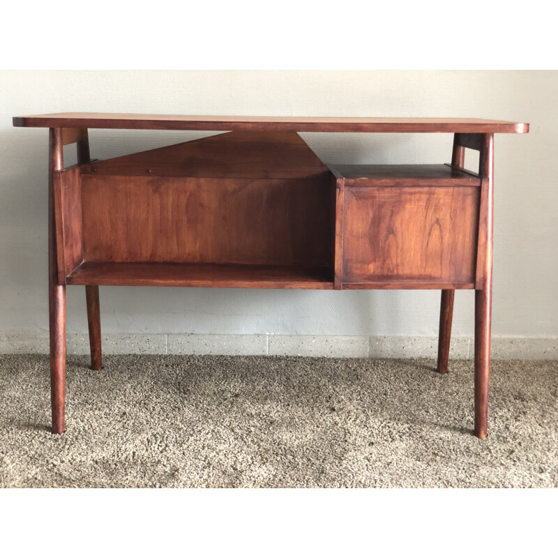 Danish teak desk, compass feet signed by Tibergaard 1960