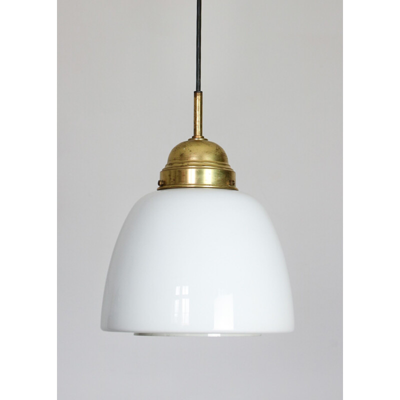 Mid-century opaline glass & brass pendant lamp