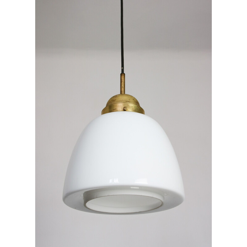 Mid-century opaline glass & brass pendant lamp