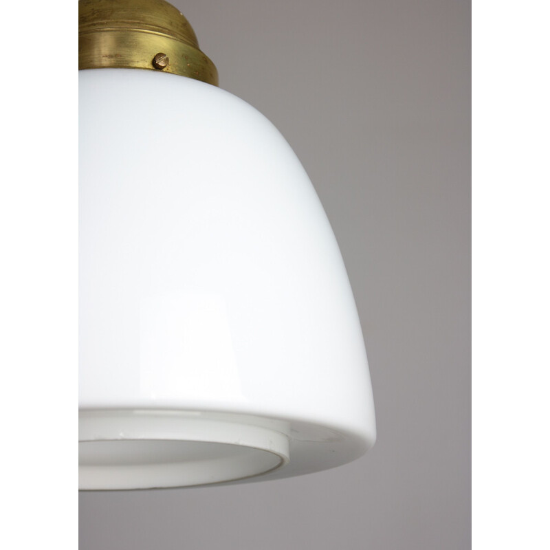 Mid-century opaline glass & brass pendant lamp