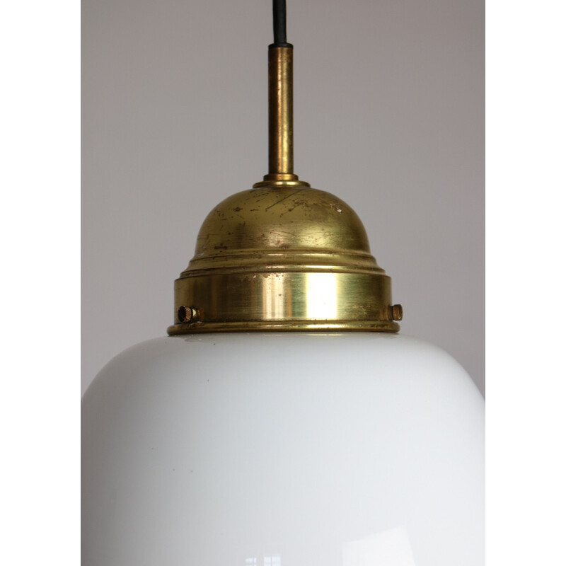 Mid-century opaline glass & brass pendant lamp