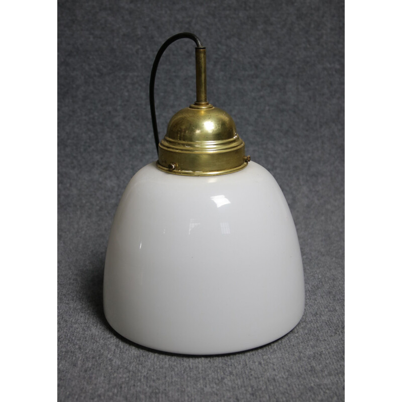 Mid-century opaline glass & brass pendant lamp