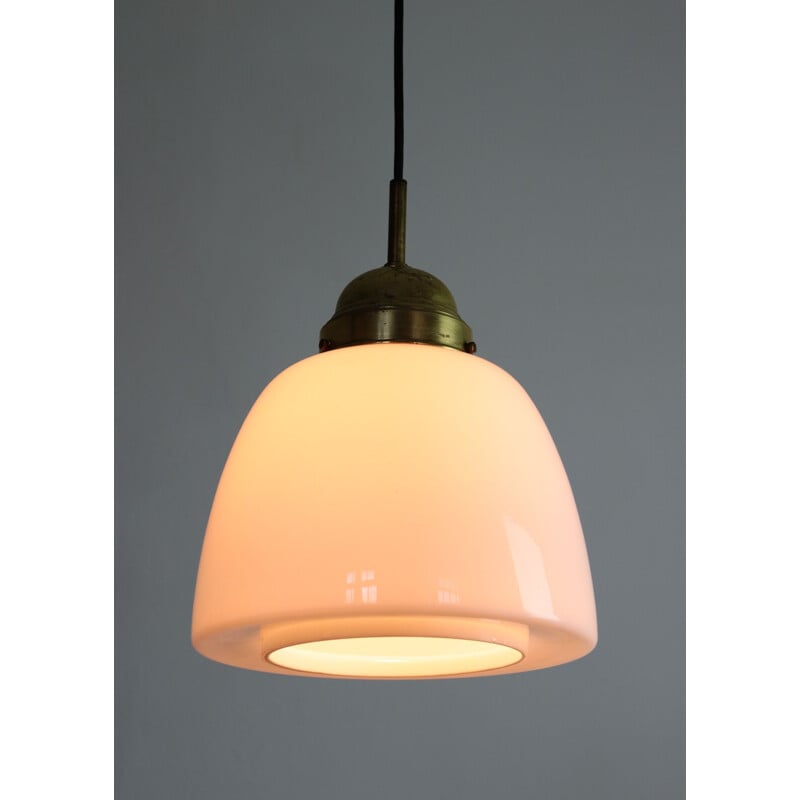 Mid-century opaline glass & brass pendant lamp