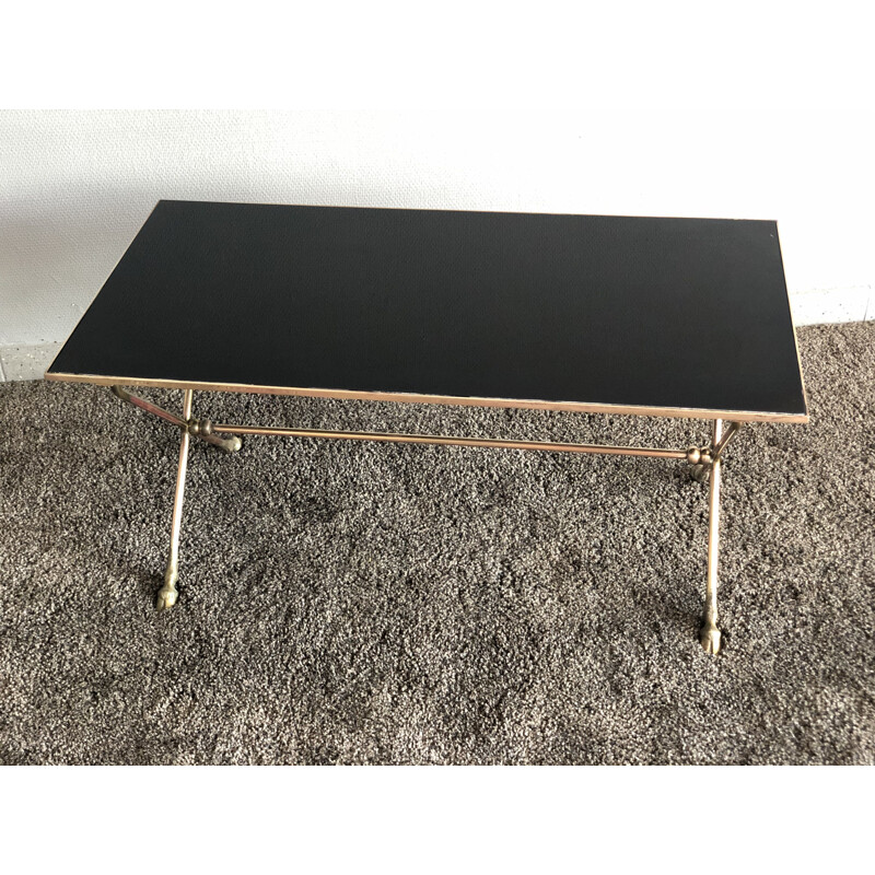Vintage coffee table with black opaline top and bronze legs 1970