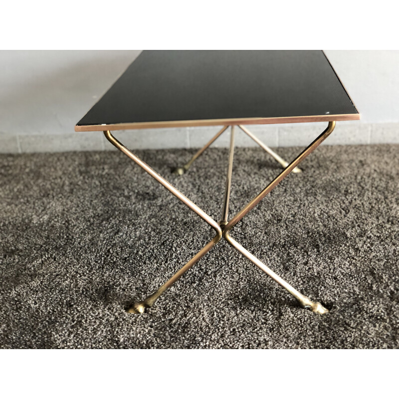 Vintage coffee table with black opaline top and bronze legs 1970