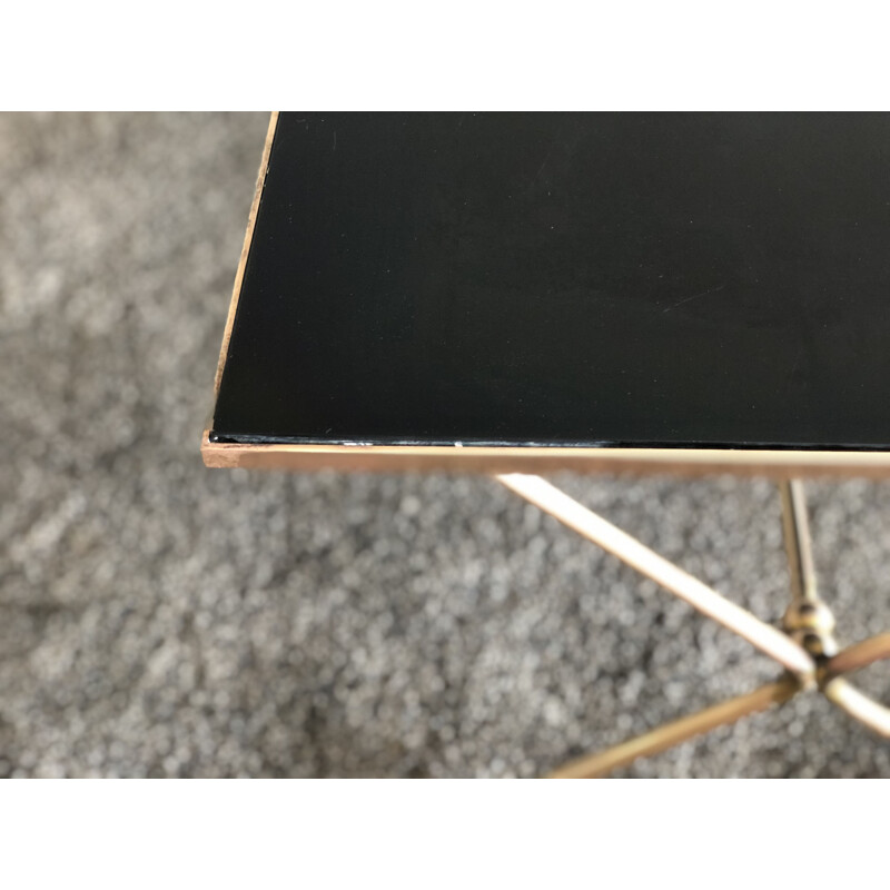 Vintage coffee table with black opaline top and bronze legs 1970