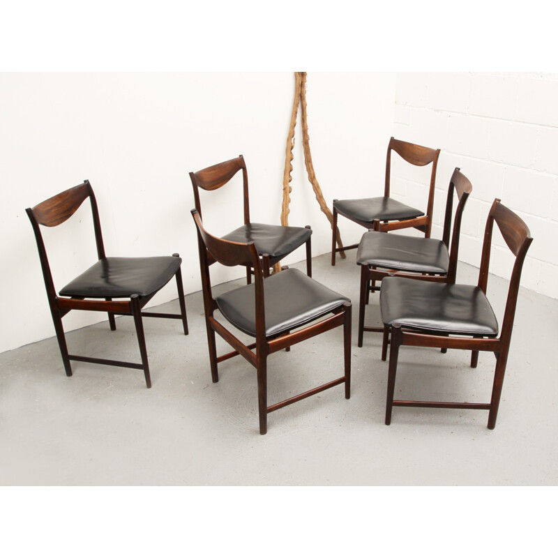 Suite de six chaises scandinaves noires, Torbjorn AFDAL - 1960