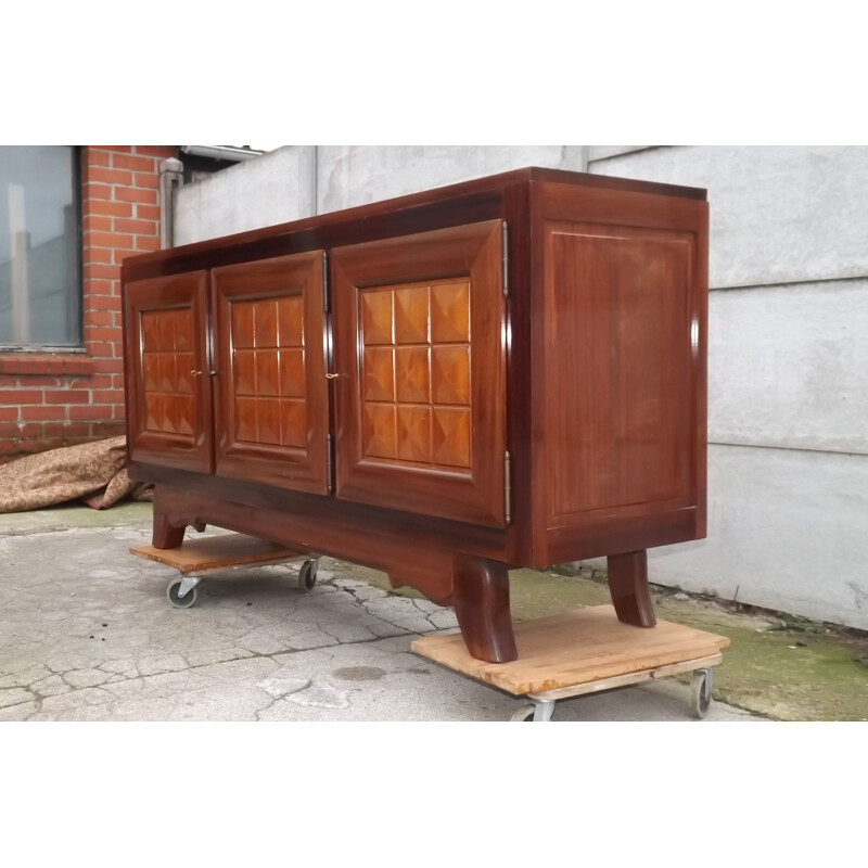 Vintage mahogany sideboard by Gaston Poisson, 1940s