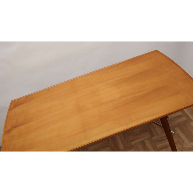 Vintage cherry wood and brass coffee table, 1950