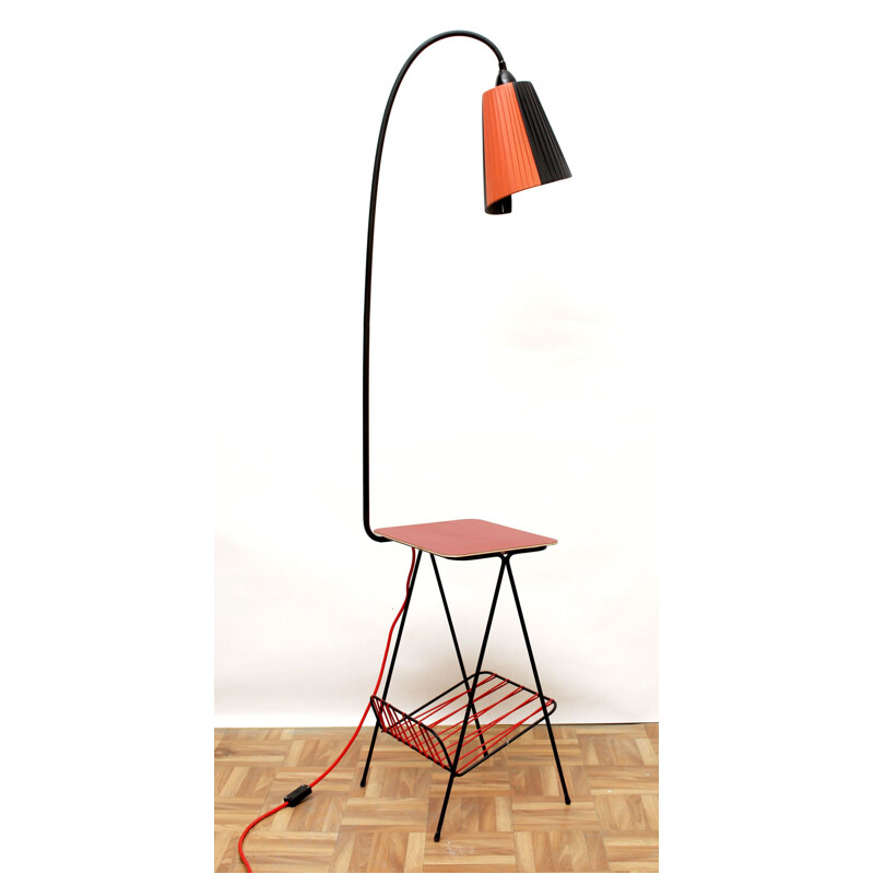 Vintage floor lamp in scoubidou and formica, France, 1950s