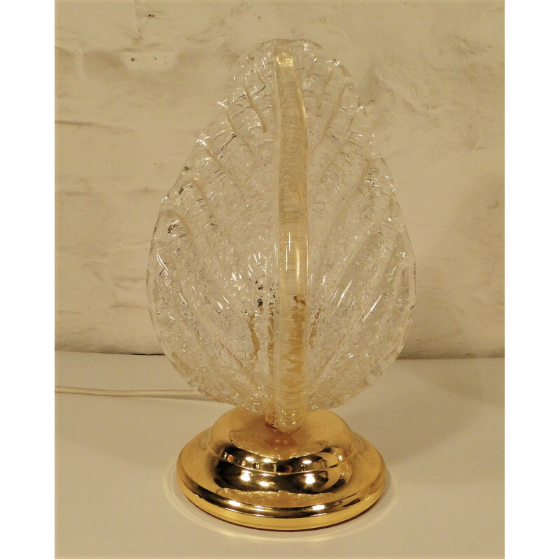 Pair of vintage Murano glass leaf table lamp, 1980s