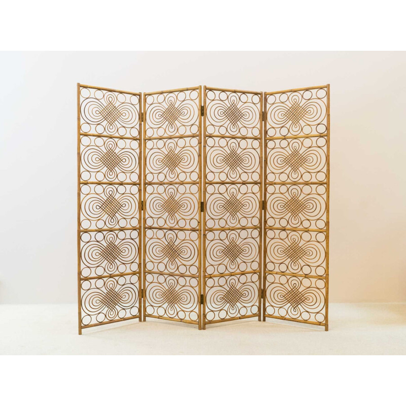 Vintage rattan screen, 1970s